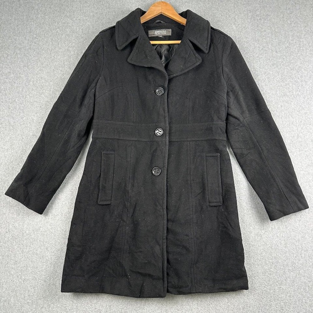 Kenneth Cole Reaction Womens Black Wool Empire Waist Pea Coat Jacket 54163